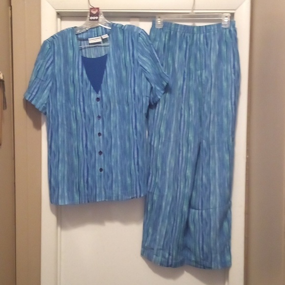Alfred Dunner Water Wave Stripes Pant Set (Top & Pants) - Size 8 - Picture 1 of 8
